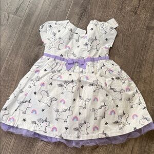 Gymboree White Baby Dress with Purple Bow Accent